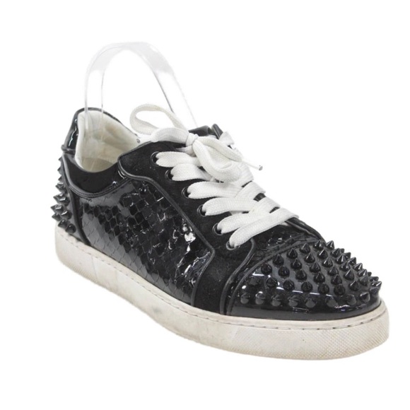 Christian Louboutin Viera 2 Black Croc Embossed Spike Stud Sneakers EU 38 Auth - Picture 6 of 9